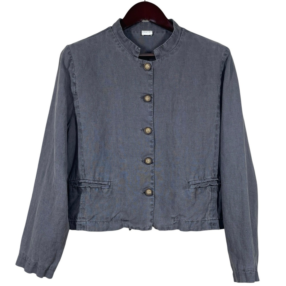 Poetry Cropped Linen Jacket Size 10 Gray Back Belt Utility MInimal Quiet Luxury